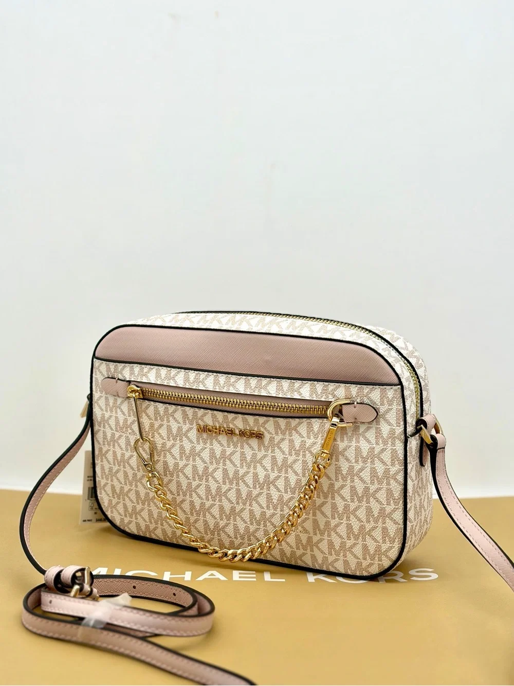 Michael Kors Jet Set Travel EW  Crossbody Bag Optic White Rose Gold